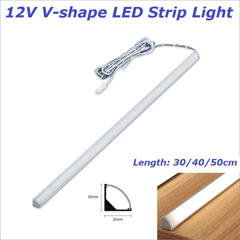 

8x8mm V-shape 12V LED Strip Light Bar Spotlight Extrusion Tube Lamp for Cabinet Kitchen Wardrobe Desk Wall Cupboard