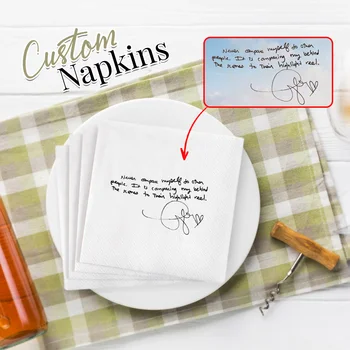 Tovaglioli di carta personalizzati Tovaglioli nuziali personalizzati usa e getta di lettere scritte a mano per l'arredamento della festa cocktail di nozze di compleanno 1