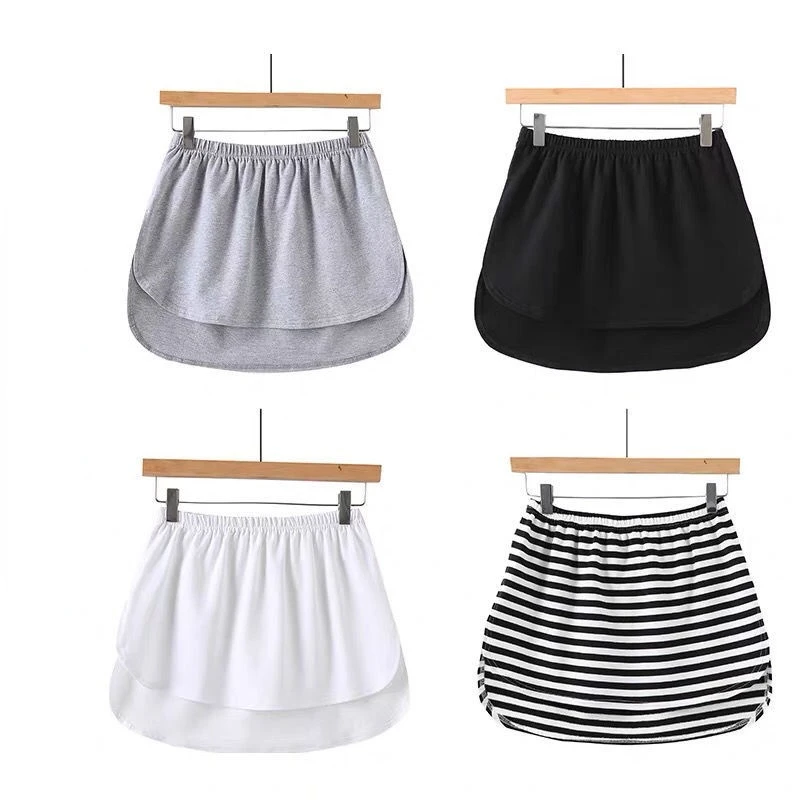 blue skirt 2022 New Solid Color and Stripe Fake Shirts Hem Underskirts Elastic High Waist Black White Grey Stripe Split Half Slips Skirts white pleated skirt