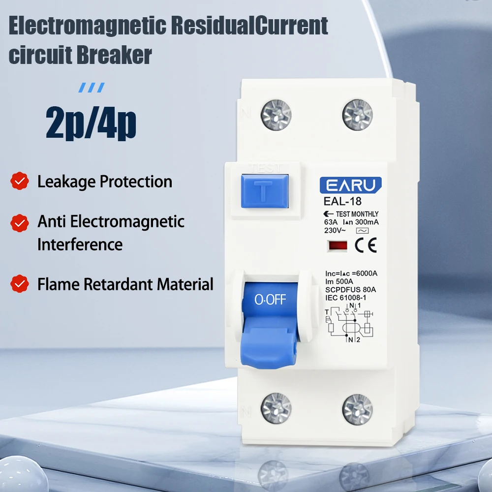 2P 4P 10/30/100/300mA Type AC RCCB RCD ELCB Electromagnetic Residual Current Cir