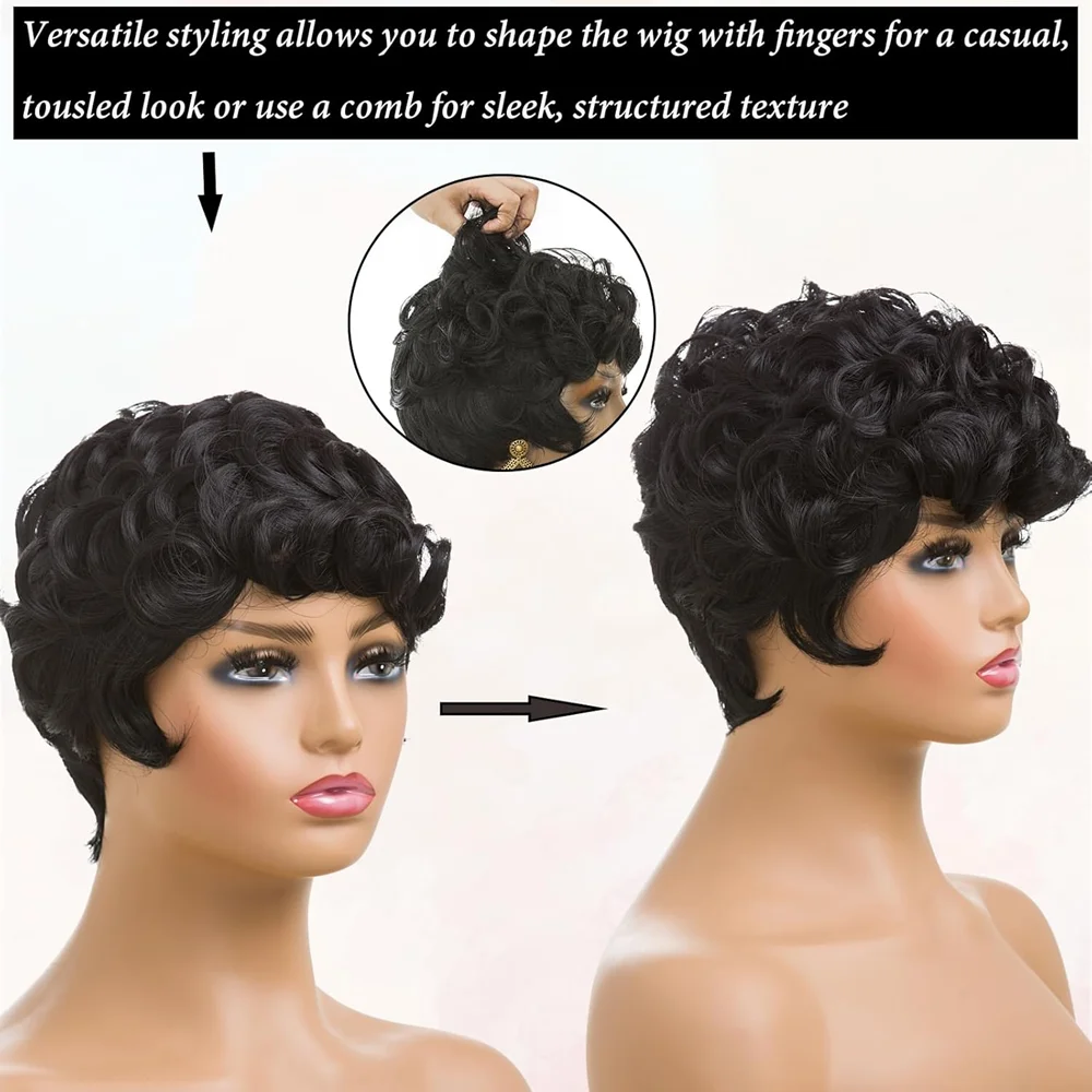 Pixie Cut Wigs 100% Human Hair Wigs Short Curly Wig Chioma Trendy For Black Women Full Machine Made Wig Natural Color Daily Use