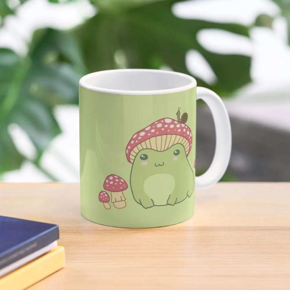 

Kawaii Frog with Toadstool Mushroom Hat and Snail - Cottagecore Aesthetic Forg - Amanita Muscaria Lover - Edgy Kidcor Coffee Mug