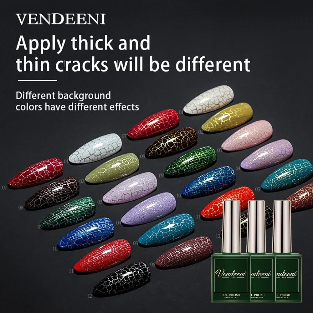 Vendeeni 15 Colori Crack Gel Smalto Per Unghie Forma Di Guscio Di Tartaruga Uv Soak Off Gel Lacca Automatico Crack Nail Art Gel Vernice 15Ml