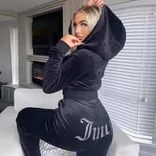 Women Velvet Juicy Tracksuit Coutoure Couture Track Suit Pink Two Piece Set Crop Top Hoodies Outfits Pants Causal Sweatshirts