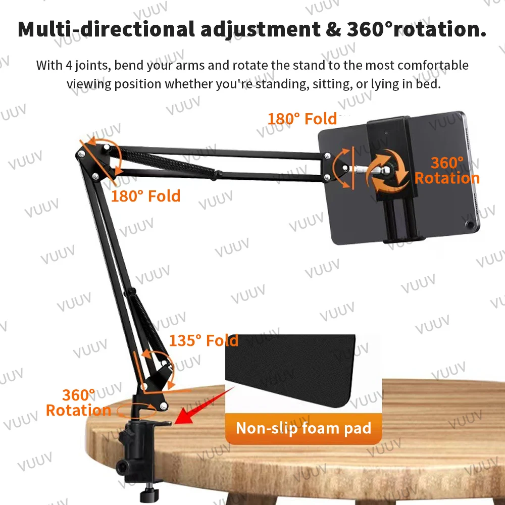 Adjustable Bed Tablet Stand for 4-12.9 inches Mobile Phones Tablets Aluminum Arm Bed Desk Tablet Mount Support for iPad Mini — view 4