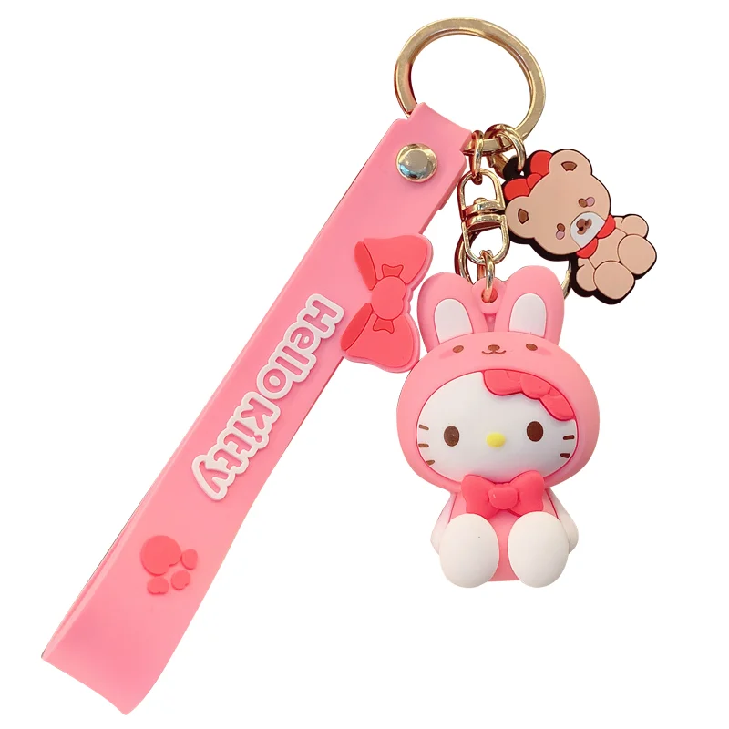 

New Sanrio Anime Hello Kitty Figures Keychain Kuromi My Melody Action Figural Model PVC Key Ring Birthday Toys Gifts