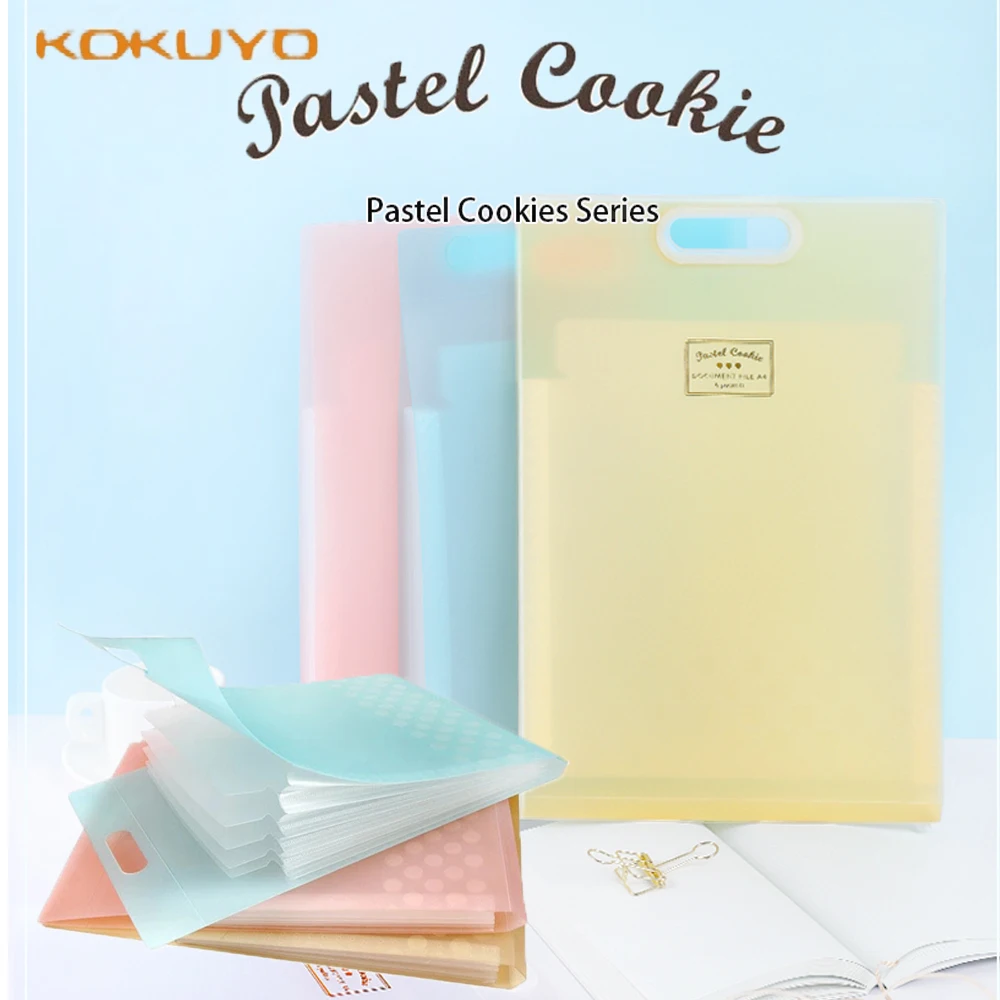 KOKUYO Light Color Cookies Vertical Organ Bag A4 Portable Portable Multi-Layer Test Paper Folder Macaron Color Storage Bag