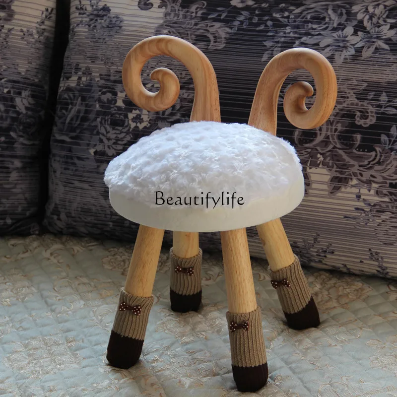 

Household Solid Wood Animal Backrest Table and Chair round Short Stool