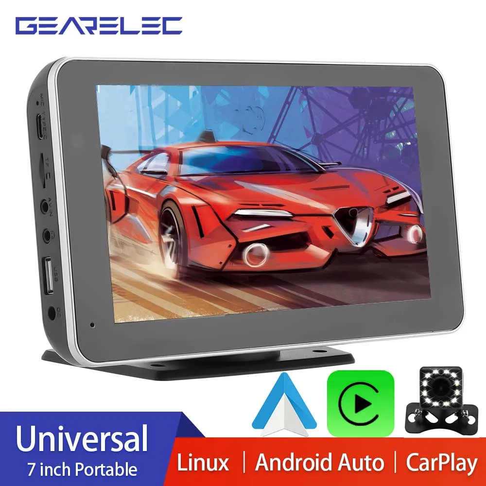 Gearelec 7 Inch Portable Car Stereo Radio Wireless Carplay Android Auto