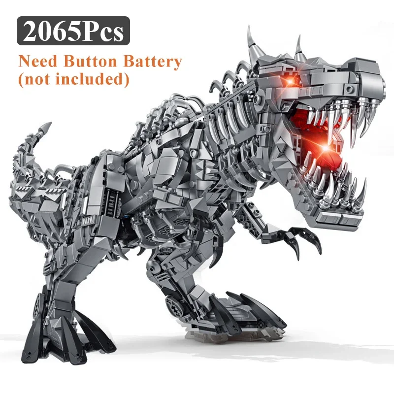 

MOC Jurassic Dinosaur World Mechanical Tyrannosaurus Rex With Lights Model Building Blocks Large Dino T-Rex Bricks Toys Kid Gift