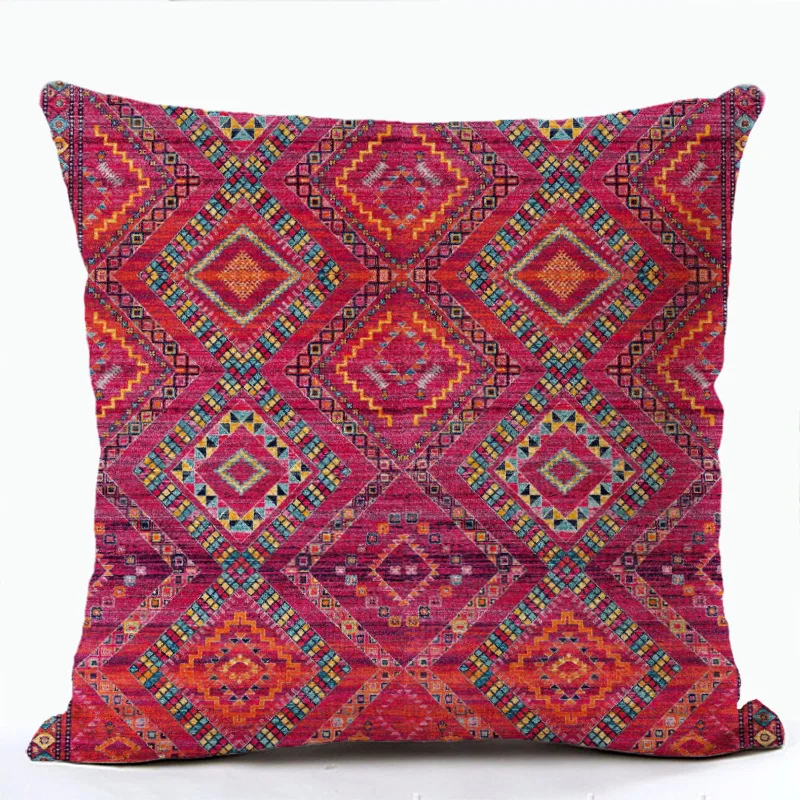 Bohemian Patterns Linen Cushions Case Multicolors Abstract Ethnic Geometry Print Decorative Pillows Case Living Room Sofa Pillow 