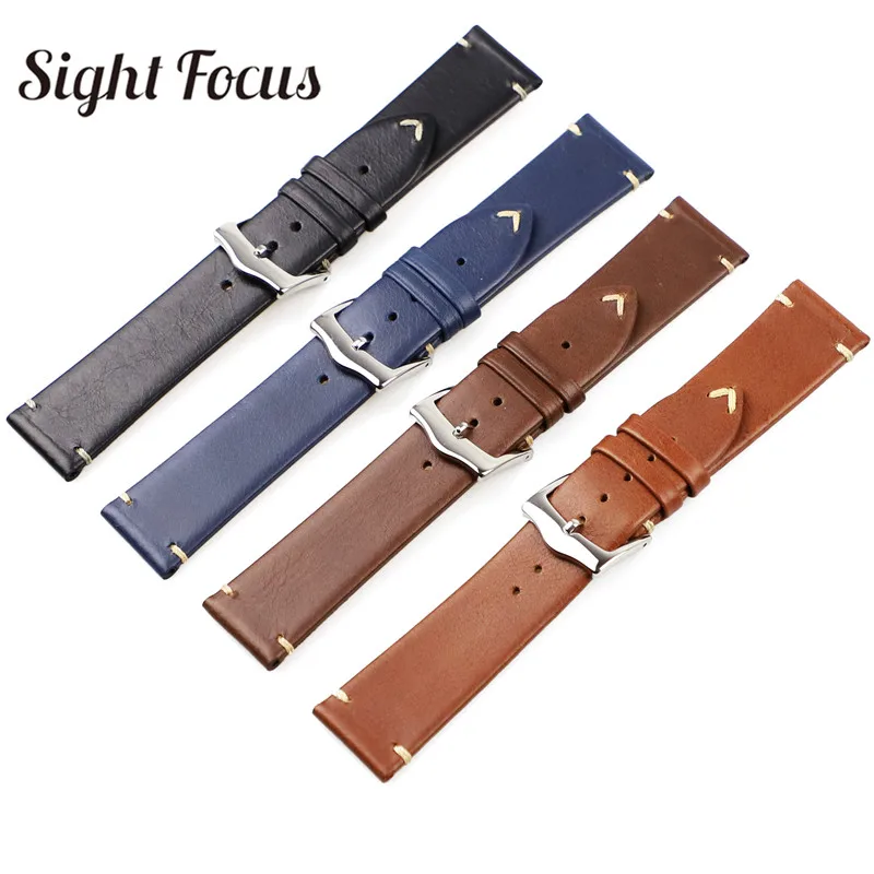 

Italian Calfskin Leather Watch Strap 20mm 22mm Minimal Stitched Thin Smooth Supple Watch Bands for Breitling Tudor Seiko Huawei