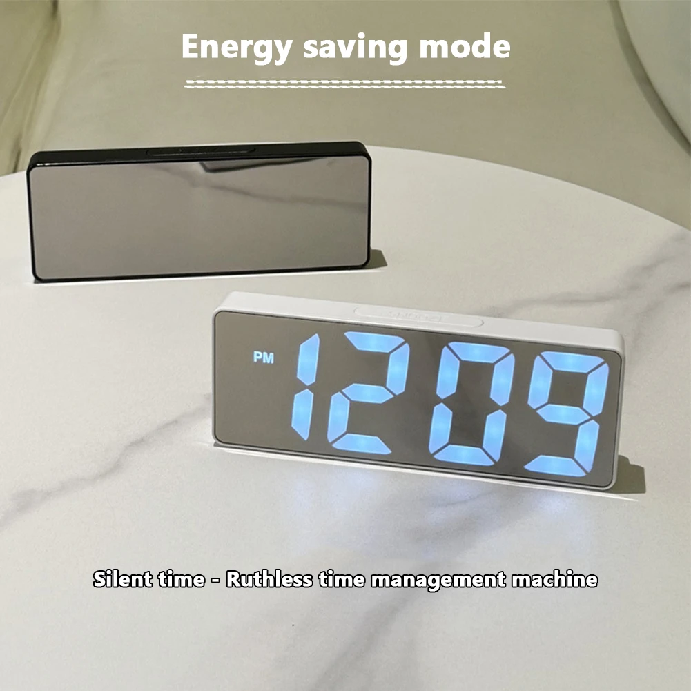 LED Mirror Digital Alarm Clock 12/24 Hours Adjustable Dimming Brightness Colorful Large Screen Desk Clocks Bedroom Decoration