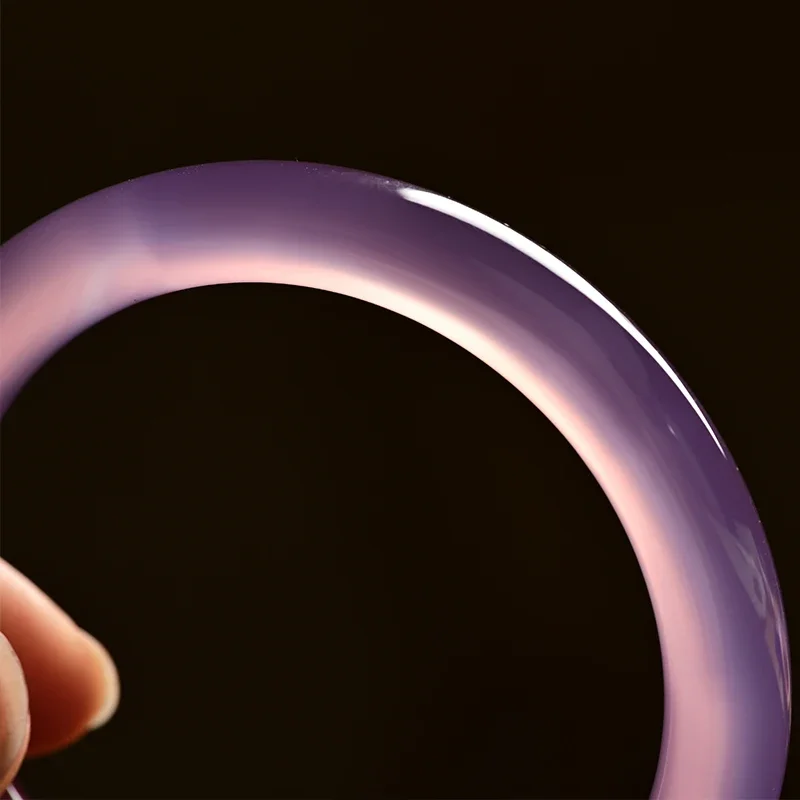 Chinese Natural Pink Jade Chalcedony Hand-carved Jade Bracelet Women Fashion Jewelry Violet Agate Round Jewelry Gifts