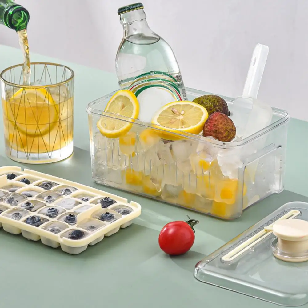 1 Set Ice Cube Mold Press Button Design Easy To Demold Food Grade Ice Making Mold Tool With Shovel Household Supplies