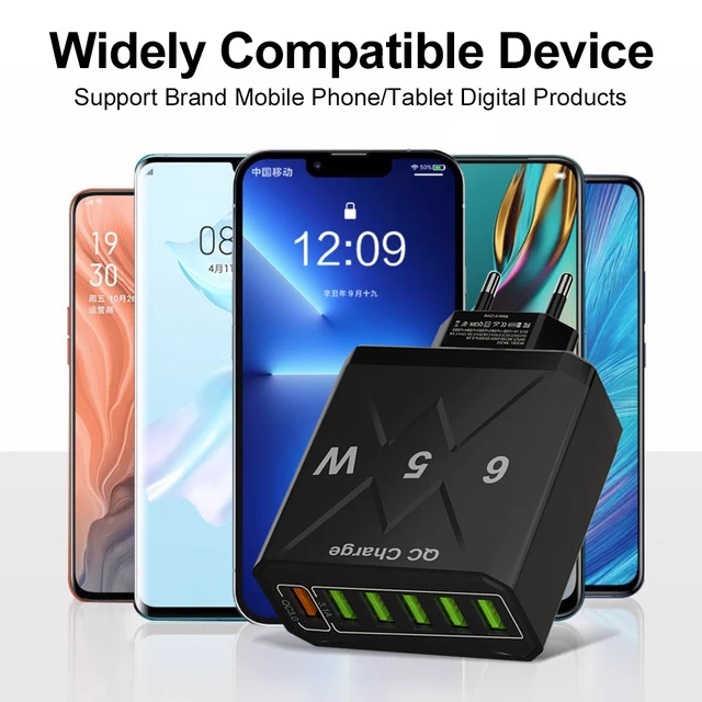 65W 6 Ports USB Charger Fast Charging QC3.0 Travel Charger For iPhone 14 Samsung Xiaomi Mobile Phone Adapter EU KR US UK Plug 6