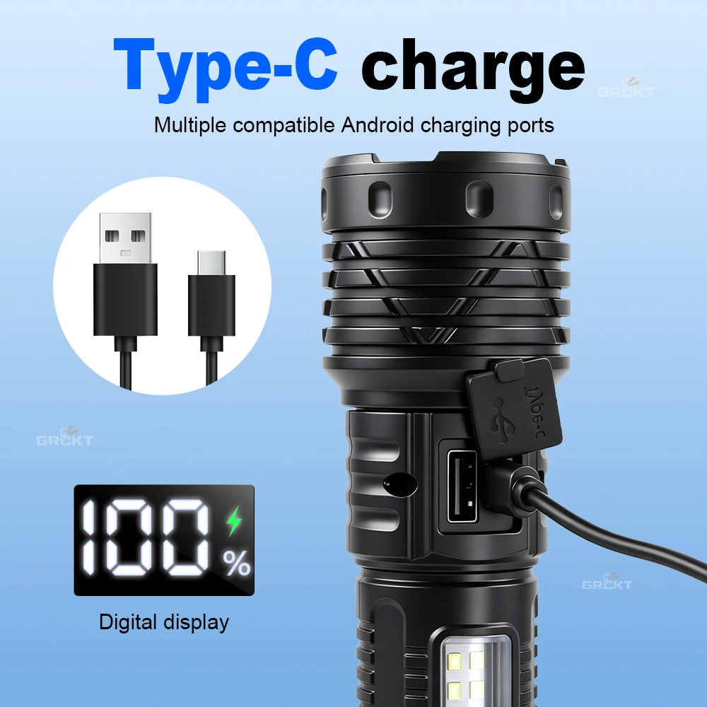 XHP 450 LED 슈퍼 밝은 손전등 USB 충전식 손전등 방수 줌 낚시 사냥 캠핑 전술 토치 랜턴