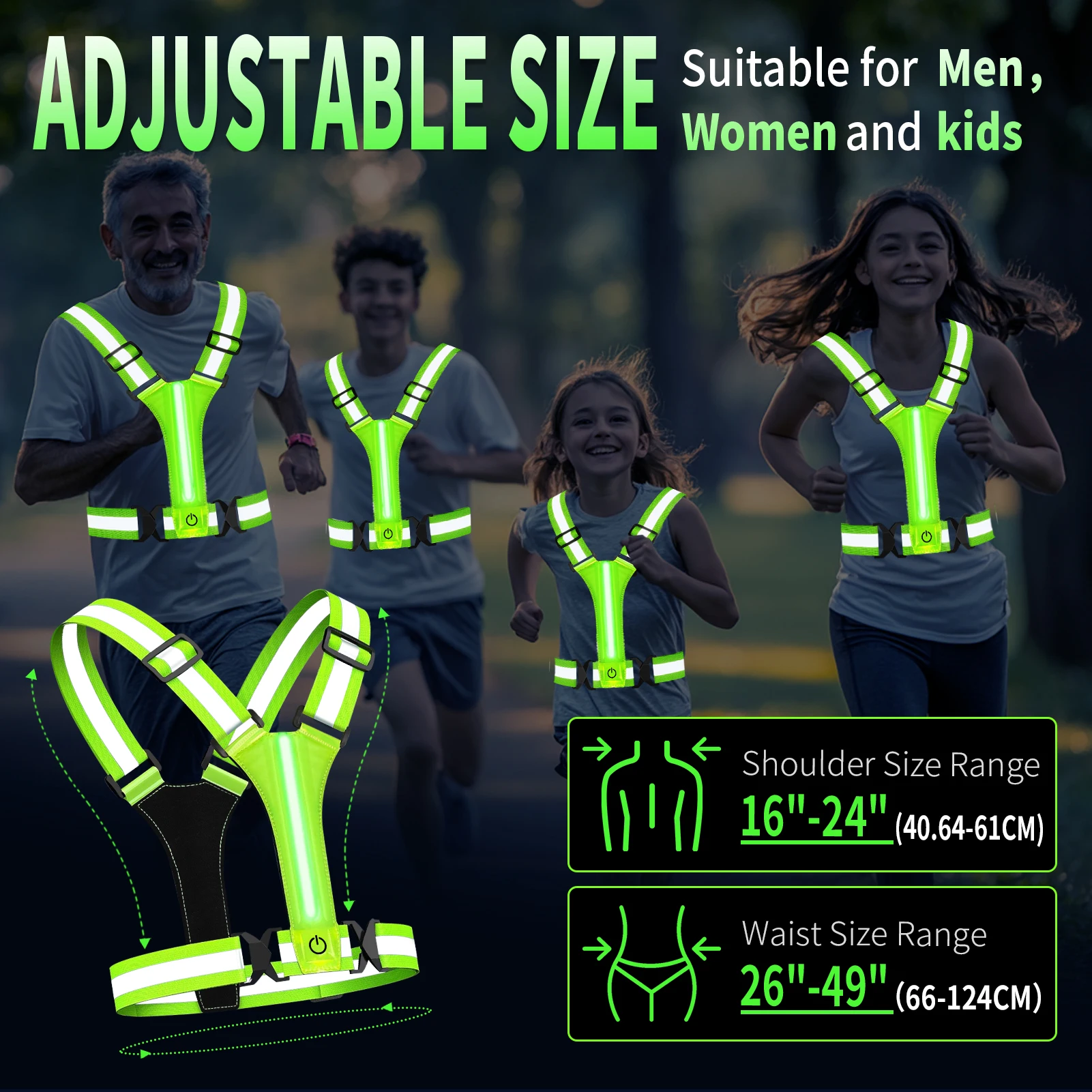 Adjustable Reflective Gear Security Vests USB Rechargeable Safety High Visibility Night Outdoor For Running Cycling Sports 6