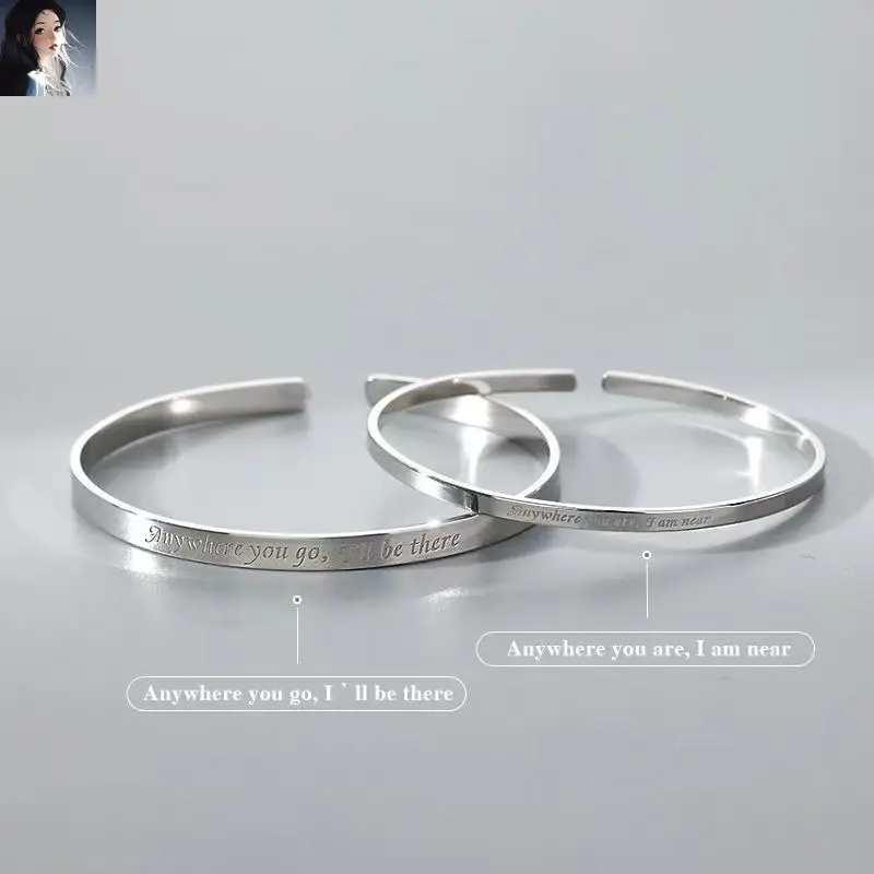 

S999 Silver Cuff Bracelet Men Any Where you go I'Il Be There Women Any Where you are I am near Bracelets With Box