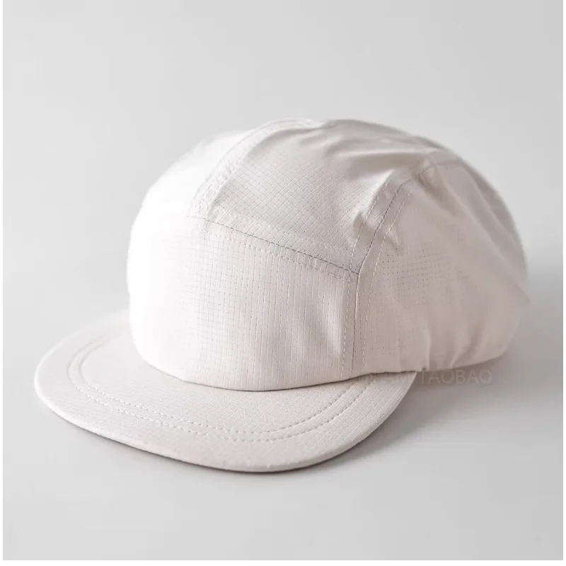 새로운 단색 미세 격자무늬 5패널 빠른 건조 야구 모자 여성용 여름 자외선 차단 다용도 레트로 짧은 챙 남성용 모자