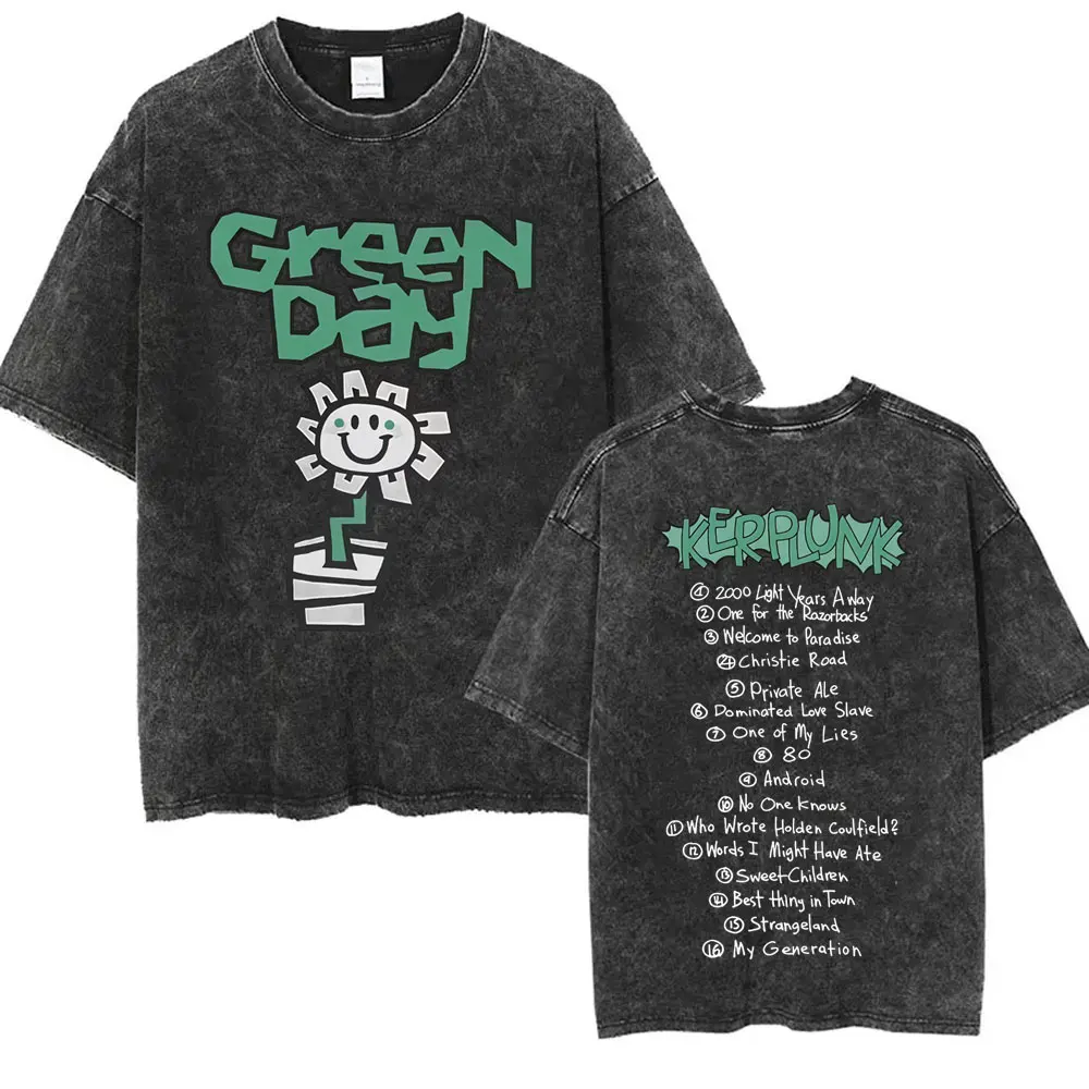 Gewaschenes Vintage Punk Band Green Day Cartoon Lustiges Merch T-Shirt für Männer und Frauen Rock Übergroße T-Shirts Herren Mode T-Shirts – Detail 17