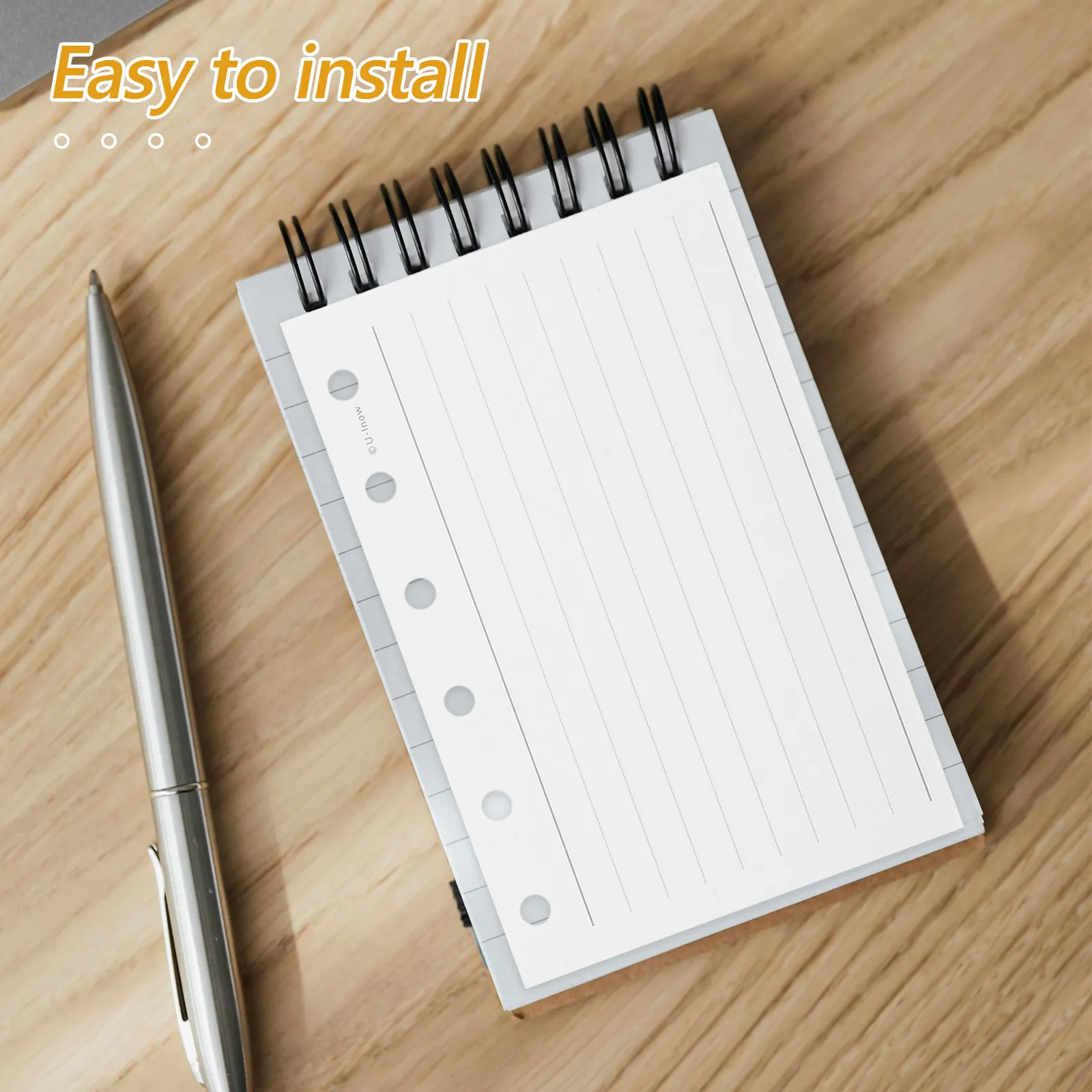 A7 루즈리프 노트 리필용 용지 6공 펀칭 백색 줄지어진 저널 플래너 인서트 예산 바인더 교체용