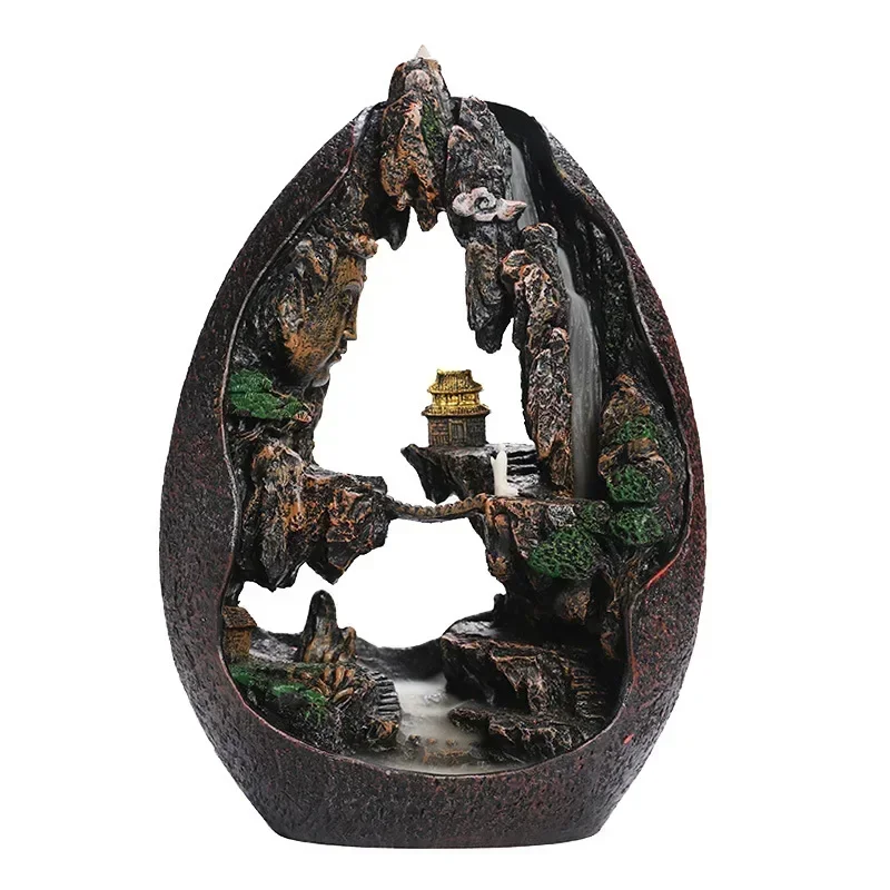 1pc, Zen Buddha Resin Ornament Landscape Waterfall Backflow Incense Burner Home Decor Censer Tea Pet (Without Incense)