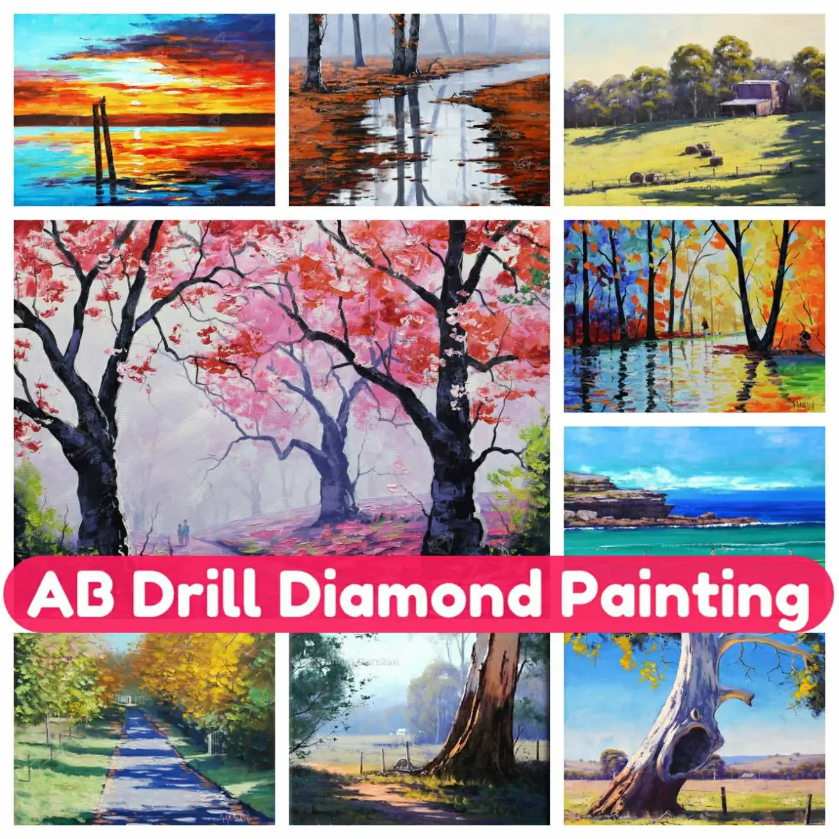 

Landscape Painting DIY Full Drill Round Square Landscape Wall Handmade Diamond Embroidery Mosaic Cross Stitch Home Decor