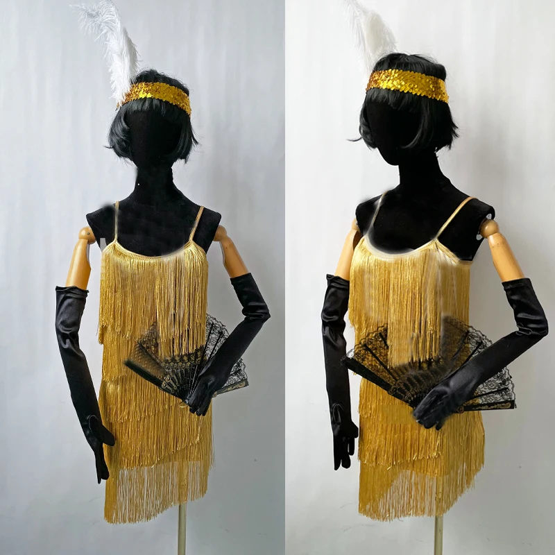 

Sexy Pole Dance Clothing Jazz Gogo Costumes Full Gold Fringes Dress Women Party Celebrate Costumes Stage Festival Outfit XS5664