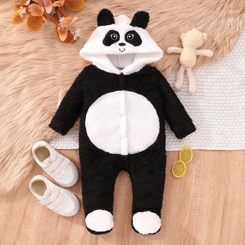 Toddler Boys Girls Long Sleeve Romper Cartoon Panda Hooded Jumpsuits Baby Fall Winter Clothes For Newbrons Baby 6 9 12 18 Months 2