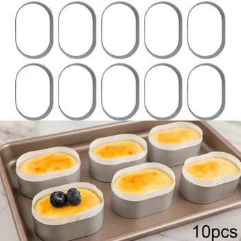 10pcs Stainless Steel Cheesecake Mold Single-sided Oval Mousse Circle Cookie Cutting Mold Kitchen Small Oven Baking Tool