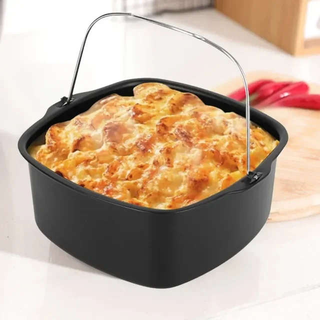 Teglia e cestello da forno per friggitrice ad aria antiaderente, teglia per torte adatta al forno per Philips, utensile da cucina multiuso per patatine, pizza e dessert 3