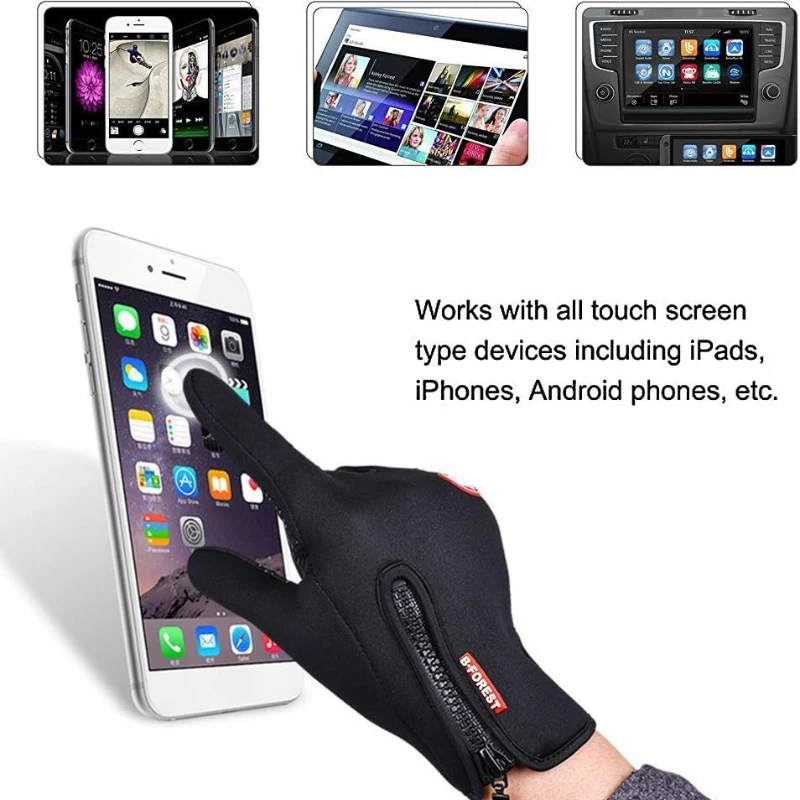 Winter Gloves for Men Waterproof Windproof Cold Gloves Snowboard Motorcycle Riding Driving Warm Touchscreen Zipper Glove