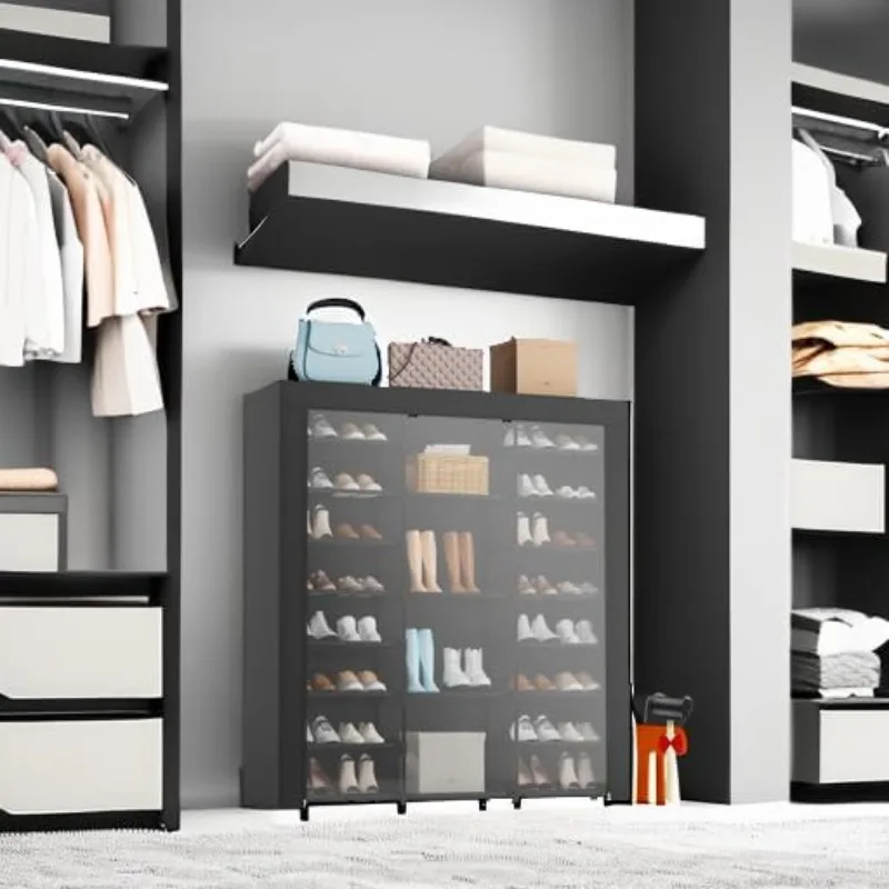 9-Tier Large Tall Shoe Rack with Covers 40-46 Pairs, Sneaker Rack Organizer Shoes Cabinet Closed Shelves Shoe Stand Holder 2