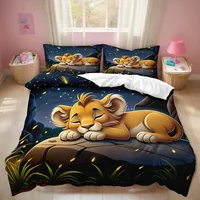 Housse de couette Lion King Simba, ensemble de literie Lion de dessin animé, housse de couette en microfibre avec fermeture éclair et taie d'oreiller 2 pièces 2
