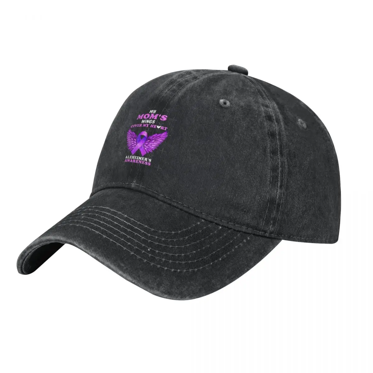 

My Mom Wings Cover My Heart Ribbon Walk To End Alzheimers Gift Fashion Baseball Cap Peaked Cap Men's Hat Women's Cap Trucker Cap