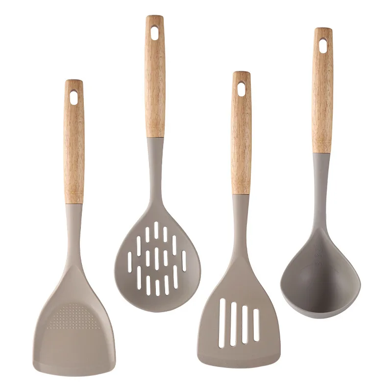 4-pc Silicone Kitchen Utensils Set with Wooden Handle, kitchen utensils set