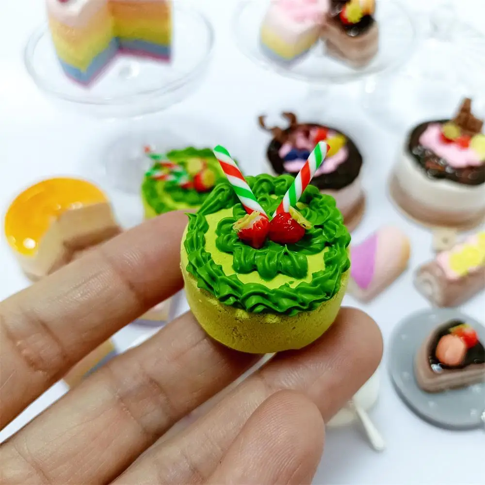NEW 1/6 Scale Dollhouse Miniature Rainbow Cake Chocolate Cake Matcha Cake Pretend Food Mini Cake for Blyth OB11 BJD Accessories 6