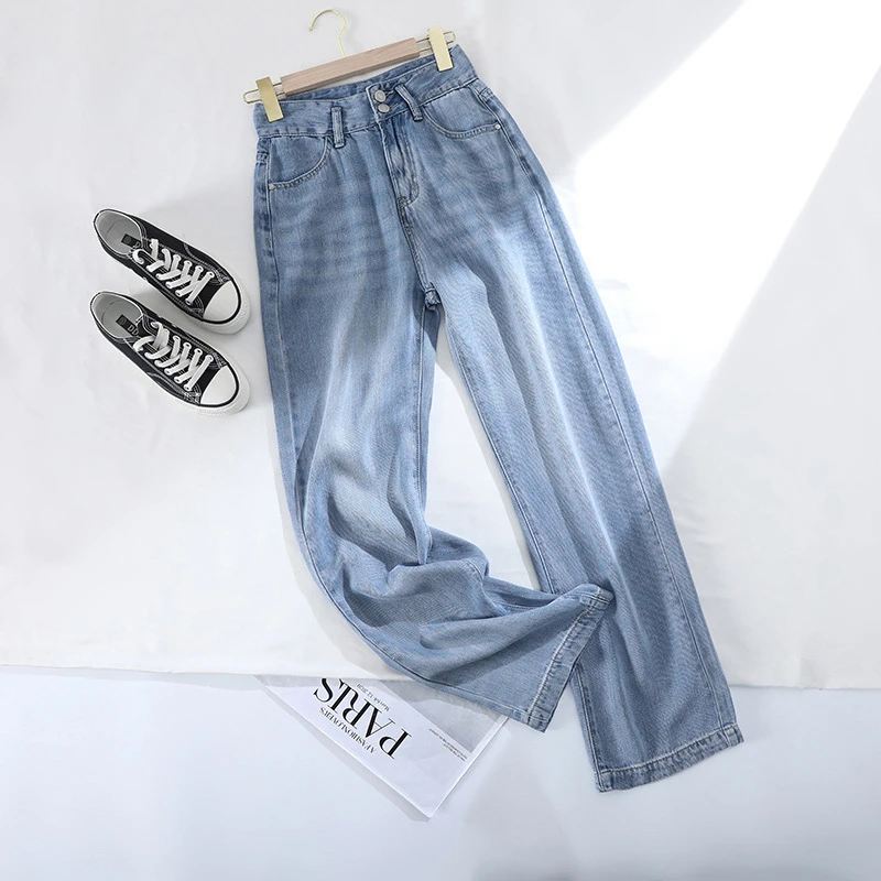 Summer Ultra-thin Women's Jeans 100% Lyocell Cool Comfortable Baggy Straight Denim Pants Korean Street Fashion High Waisted 4
