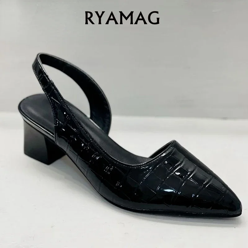 Pu Leather Vintage Pointed Toe Women Shoes Pumps Spring Summer Party Dancing Slingback Heel Sandals Sadalias Femininas