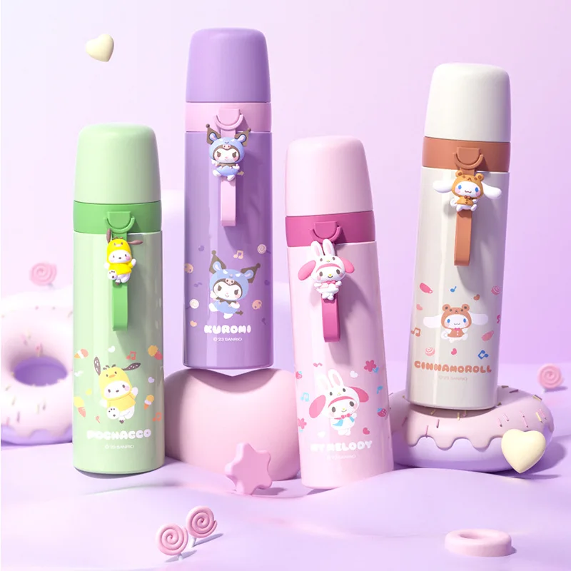 

500ml Sanrio Cinnamoroll Kuromi My Melody Pochacco Portable Stainless Steel Insulation Cup Kawaii Thermos Water Bottle Kids Gift