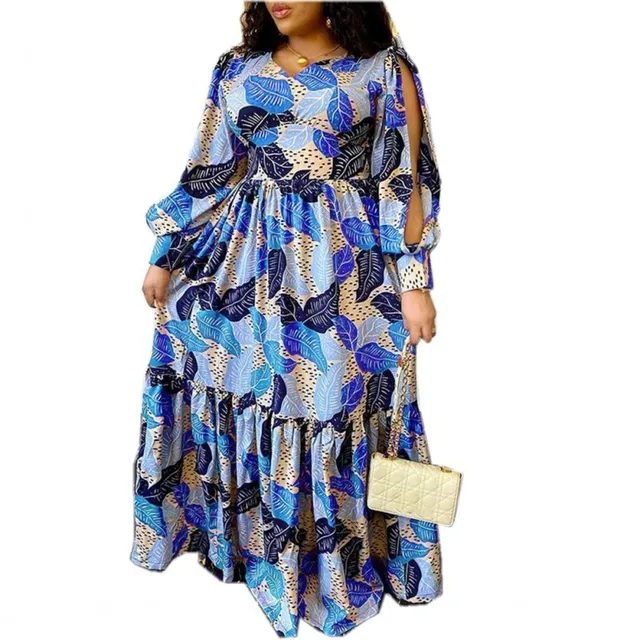Ronke V Neck Long Sleeve Print Long Dress