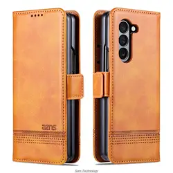 Deluxe Magnetic Leather Fitted Case - Premium Protective Flip Cover for Galaxy Z Fold 5 (YZSCX Yellow)