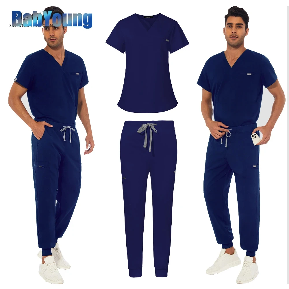 Work Top Doctor Nurse Uniform Bottoms Simple More Pockets Dental Scrubs Pants SPA Nursing Scrub Suits Medical Unisex Clothes Set