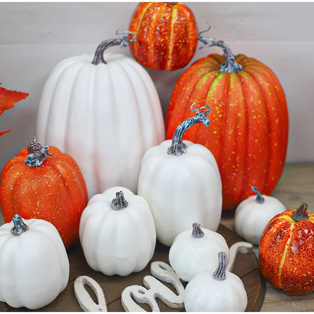 7pcs Halloween Artificial Pumpkin Set – Orange Foam Pumpkins for Outdoor & Indoor Table, Porch, and Fall Festival Decoration 3
