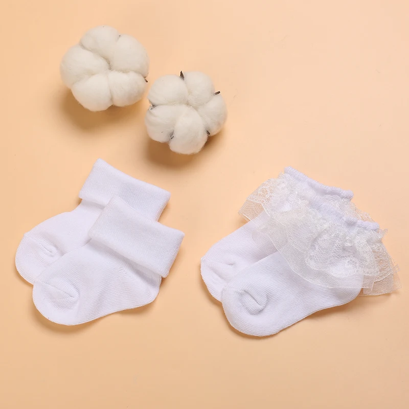 4 Pairs White Baptism Lovely Cotton Baby Socks 0-1 Year Old Newbor Baby Boys And Girls