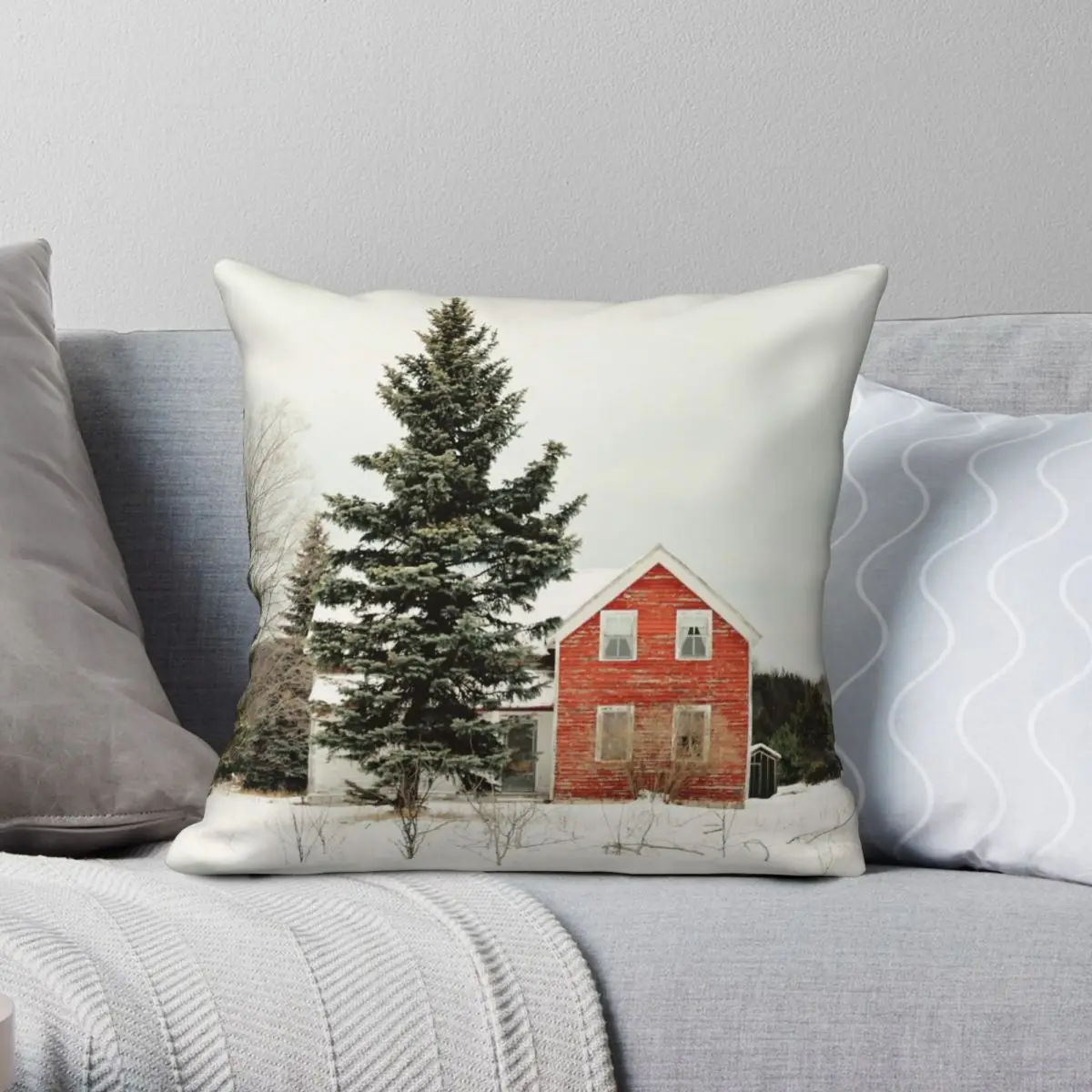 

The Red House Square Pillowcase Polyester Linen Velvet Printed Zip Decor Room Cushion Cover 45x45