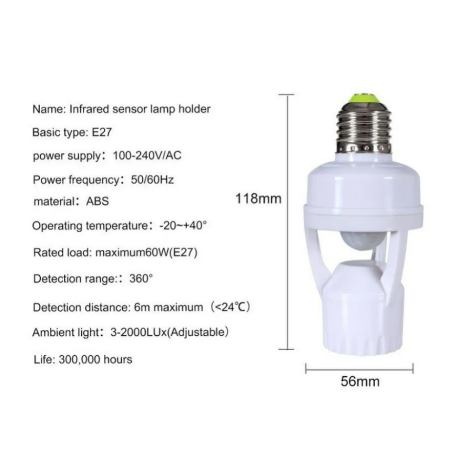 AC 110V/220V 360 Degrees PIR Induction Motion Sensor IR infrared Human E27 Plug Socket Switch Base Led Bulb light Lamp Holder Lamp Holder Lamp Bulb Holder Lamp Base