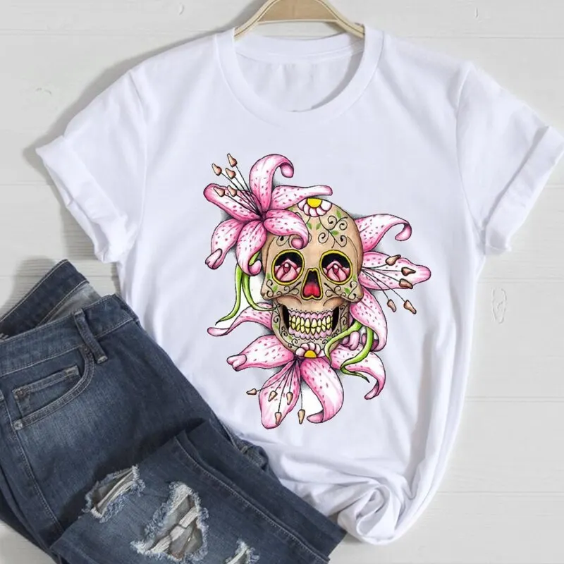

The Tiger Cartoon Art Print White Short Sleeve T-Shirt Ladies O-Neck Tshirt Tee-Shirt Fashion Trend Female Clothes For Women