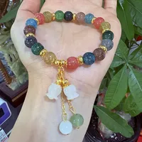Exquisite Natural Stone Bracelet Elegant Lily of The Valley Flower Pendant Elastic Beaded Bracelets for Women Party Jewelry Gift 5